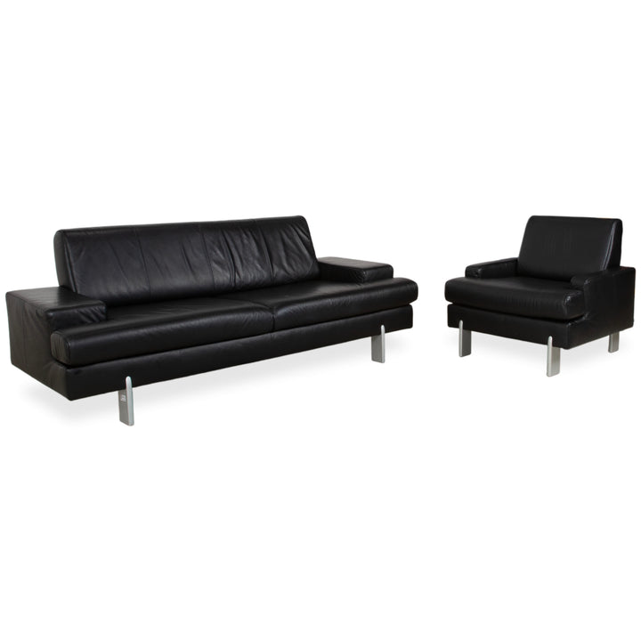 Rolf Benz AK 644 Garnitur Leder Dreisitzer Sessel Schwarz Sofa Couch