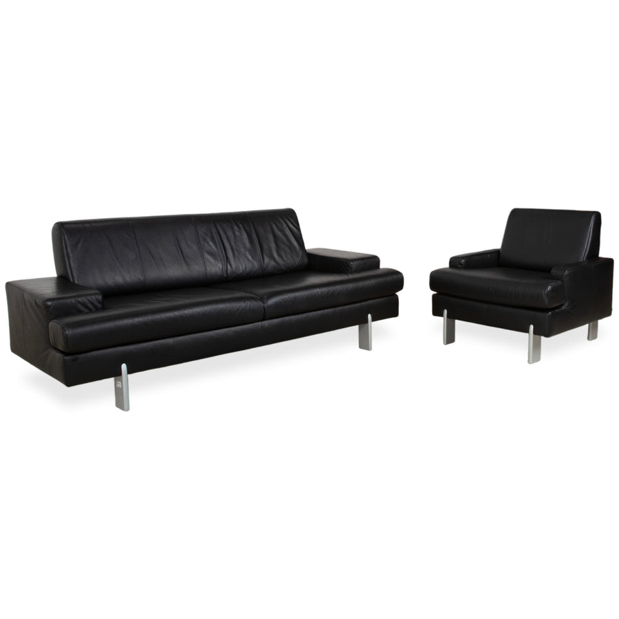 Rolf Benz AK 644 Garnitur Leder Dreisitzer Sessel Schwarz Sofa Couch
