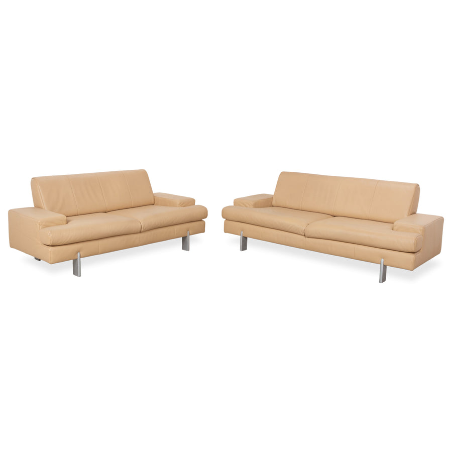 Rolf Benz AK 644 Garnitur Zweisitzer Dreisitzer Leder Sofa Creme Beige Couch