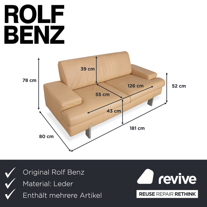 Rolf Benz AK 644 Garnitur Zweisitzer Dreisitzer Leder Sofa Creme Beige Couch