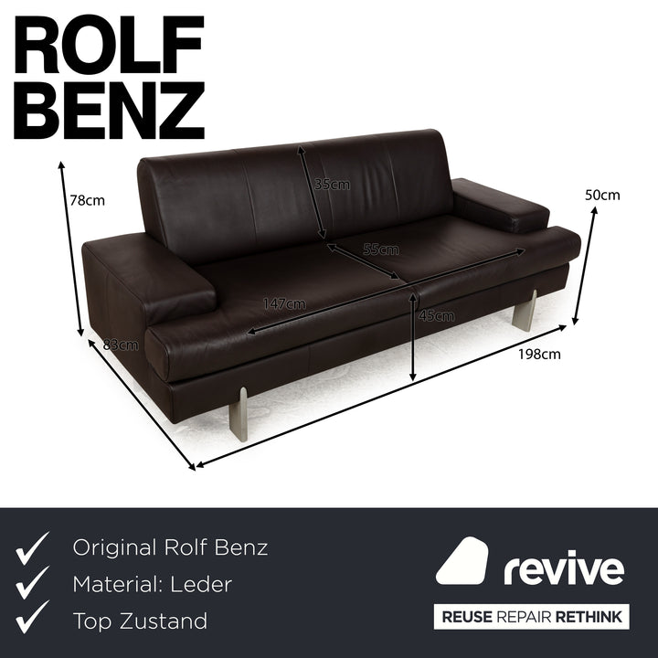 Rolf Benz AK 644 Leather Three-Seater Brown Sofa Couch