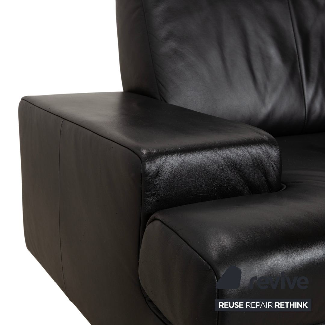 Rolf Benz AK 644 Leather Three Seater Black Sofa Couch