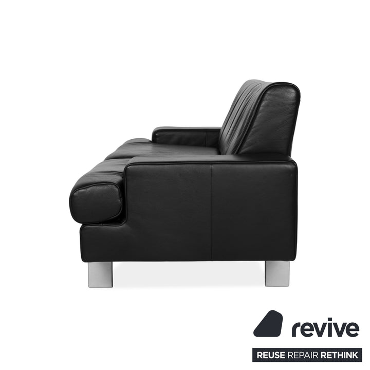 Rolf Benz AK 644 Leather Three Seater Black Sofa Couch