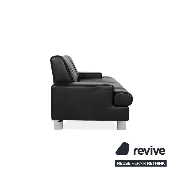 Rolf Benz AK 644 Leather Three Seater Black Sofa Couch