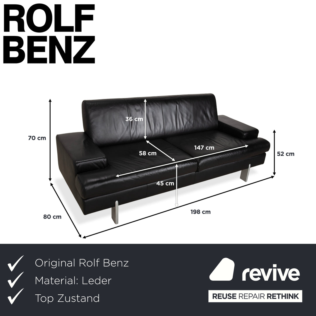 Rolf Benz AK 644 Leather Three Seater Black Sofa Couch
