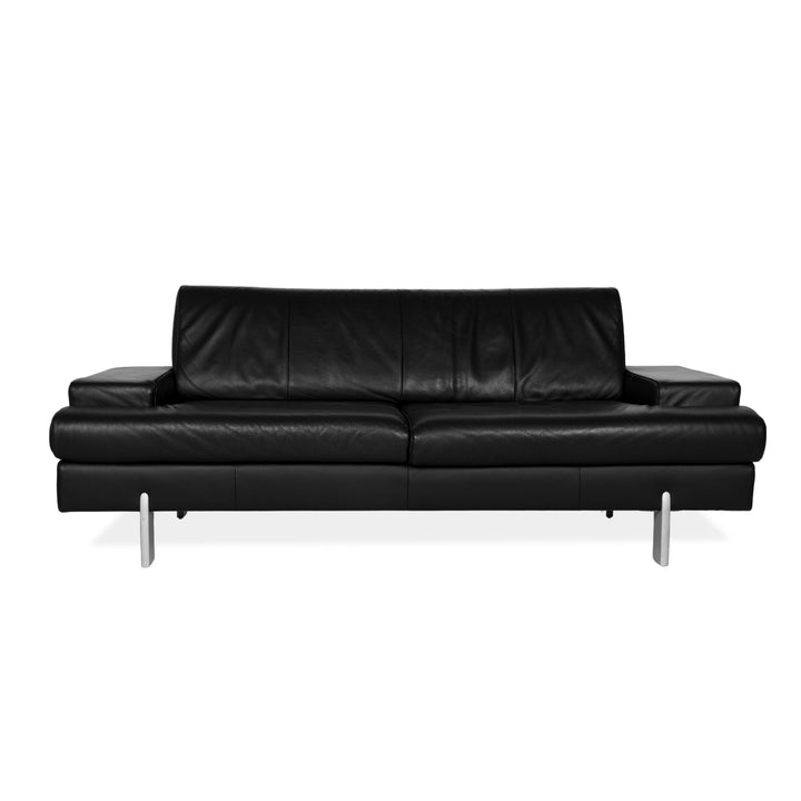 Rolf Benz AK 644 Leather Three Seater Black Sofa Couch