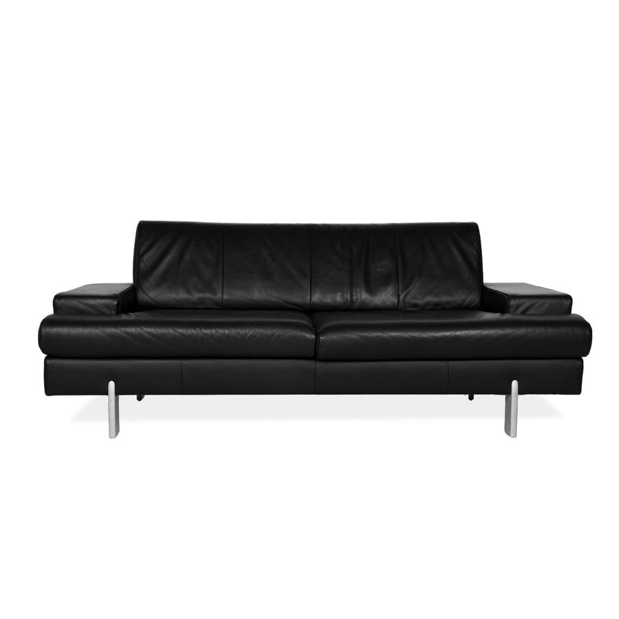 Rolf Benz AK 644 Leather Three Seater Black Sofa Couch