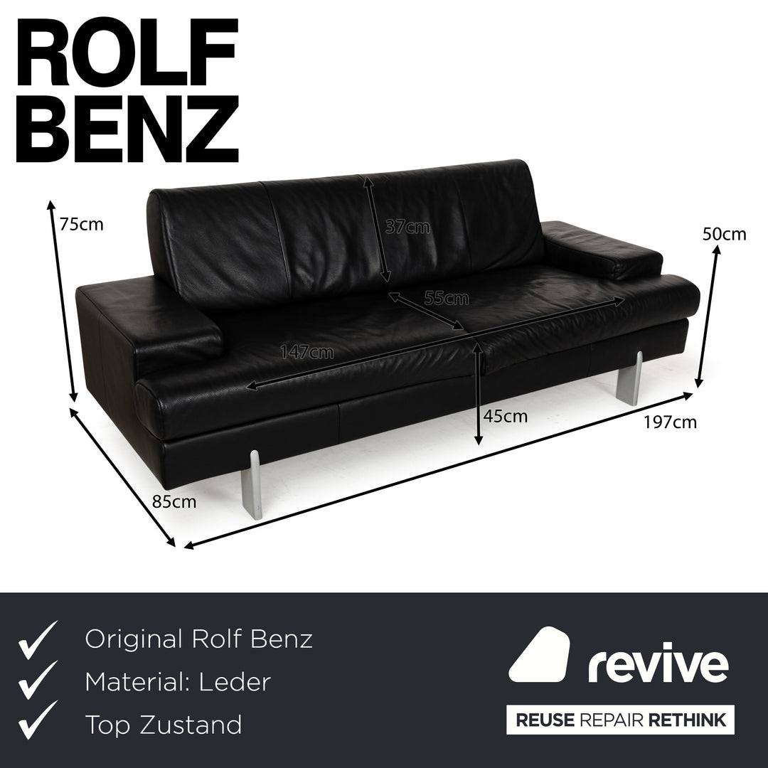 Rolf Benz AK 644 Leather Three Seater Black Sofa Couch