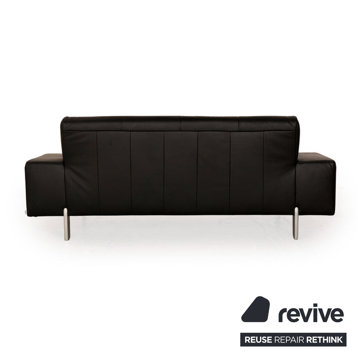 Rolf Benz AK 644 Leather Three Seater Black Sofa Couch