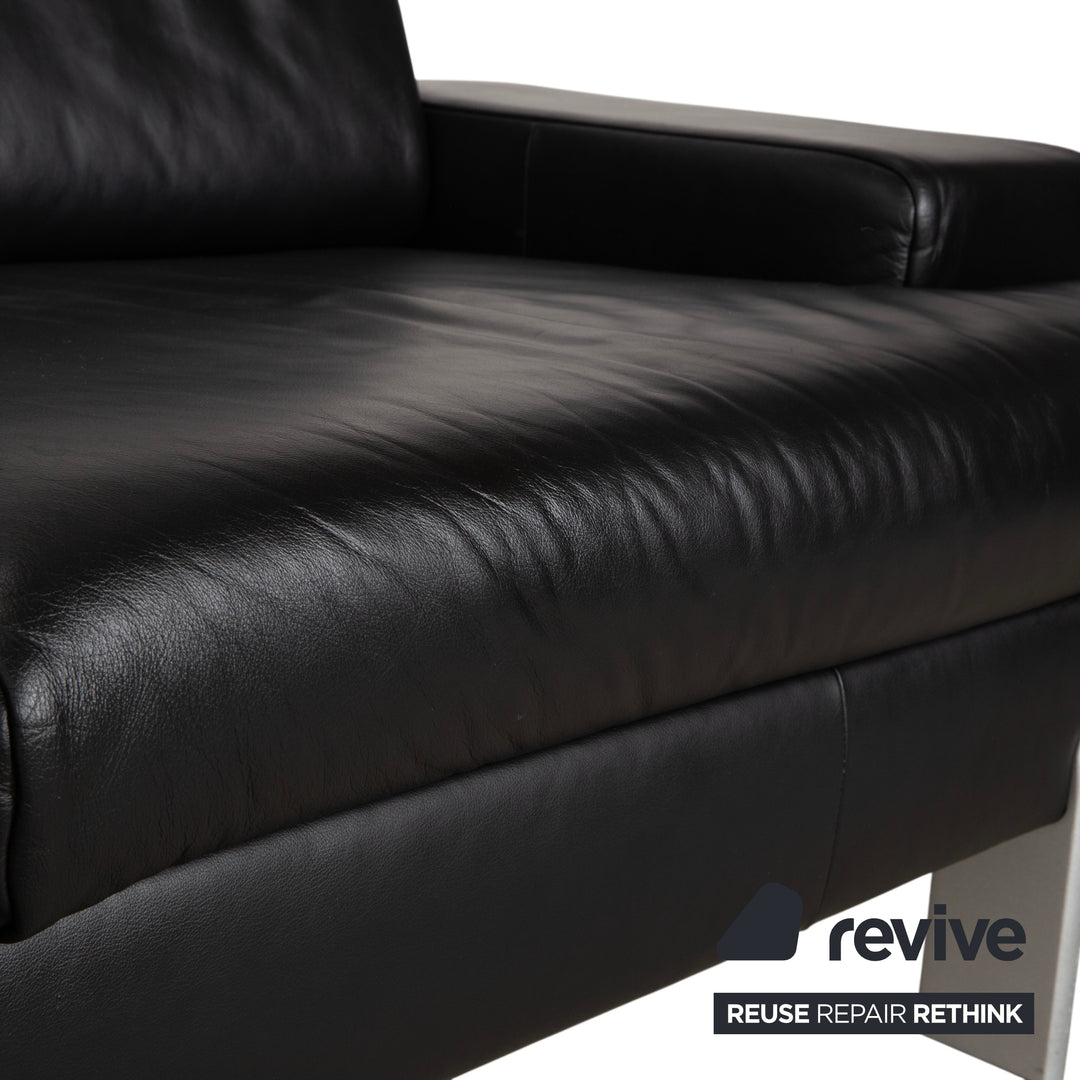 Rolf Benz AK 644 Leather Three Seater Black Sofa Couch