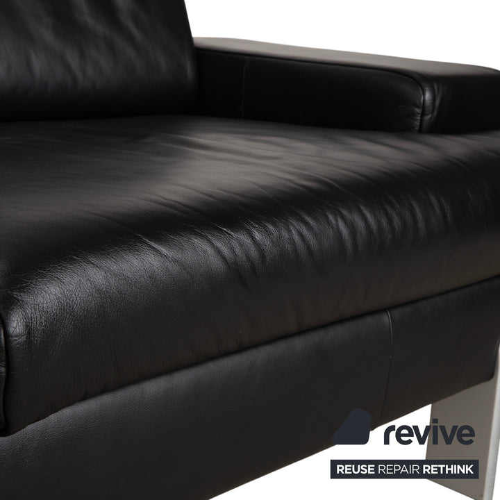 Rolf Benz AK 644 Leather Three Seater Black Sofa Couch