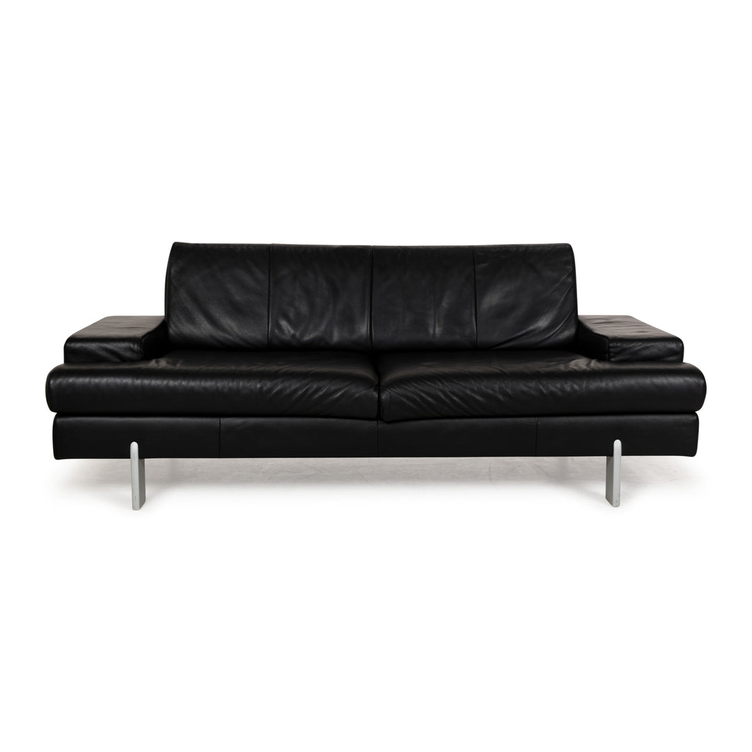 Rolf Benz AK 644 Leather Three Seater Black Sofa Couch