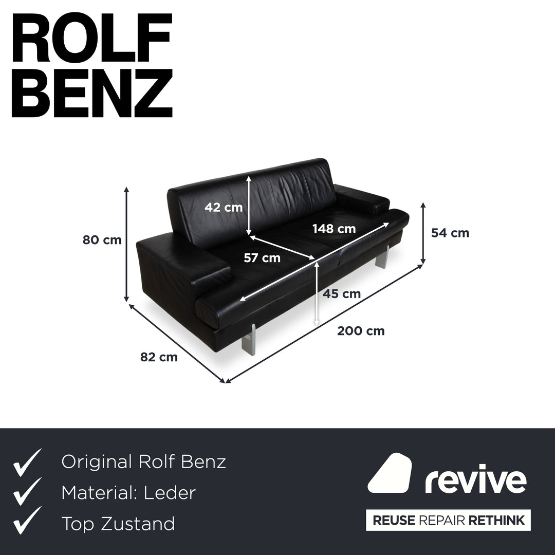 Rolf Benz AK 644 Leder Dreisitzer Schwarz Sofa Couch