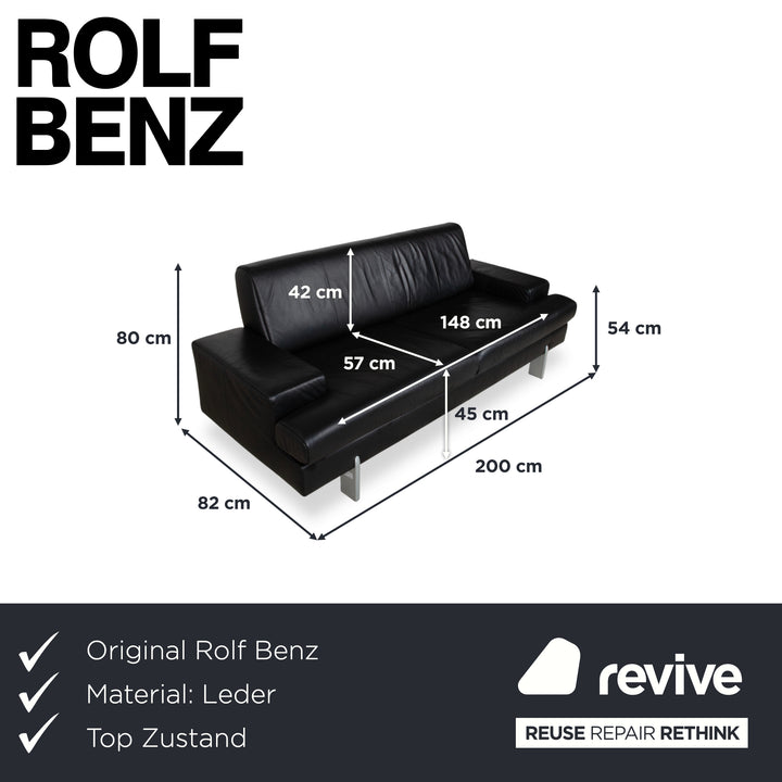 Rolf Benz AK 644 Leder Dreisitzer Schwarz Sofa Couch
