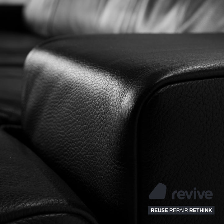 Rolf Benz AK 644 Leather Three Seater Black Sofa Couch