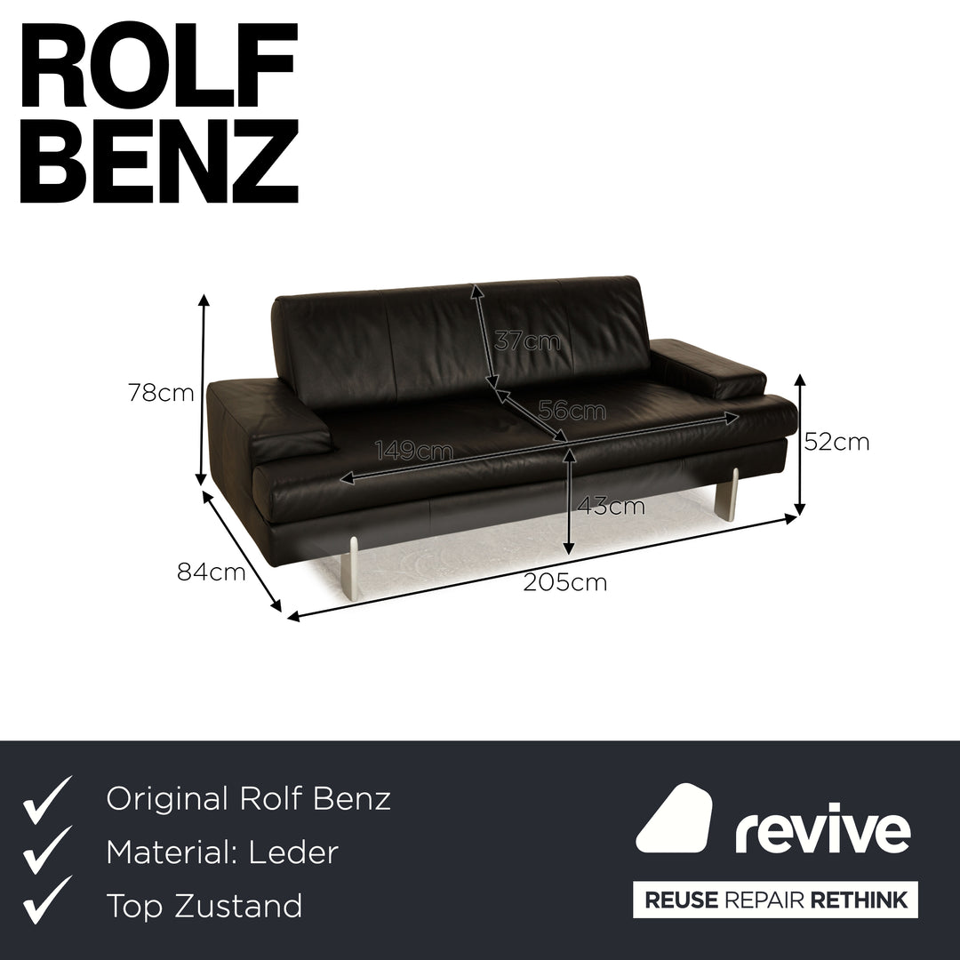 Rolf Benz AK 644 Leather Three Seater Black Sofa Couch