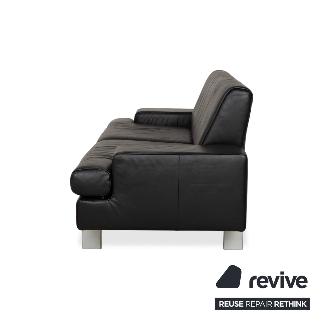 Rolf Benz AK 644 Leather Three Seater Black Sofa Couch