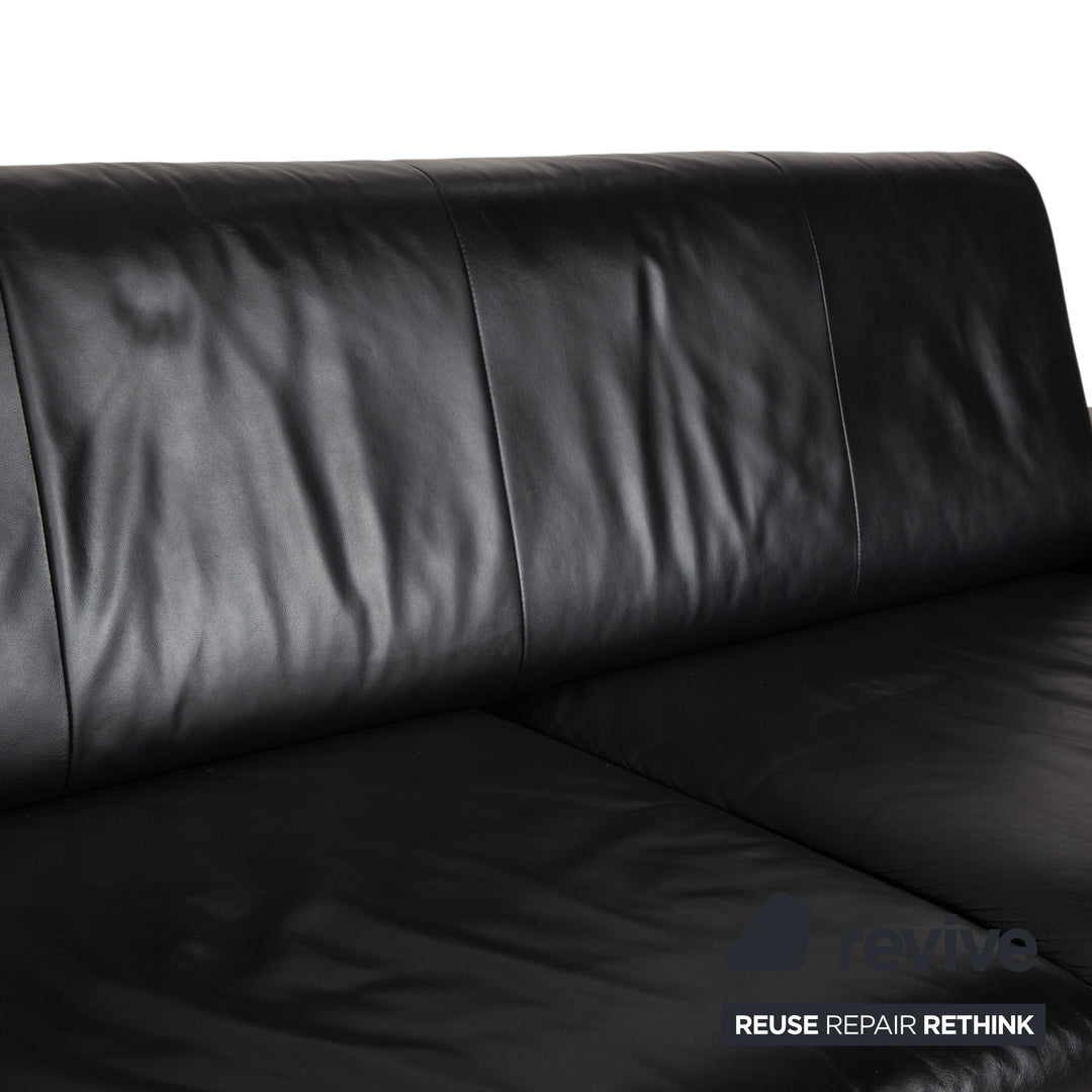 Rolf Benz AK 644 Leather Three Seater Black Sofa Couch