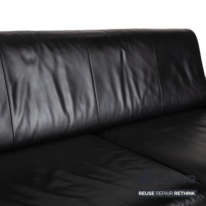 Rolf Benz AK 644 Leather Three Seater Black Sofa Couch