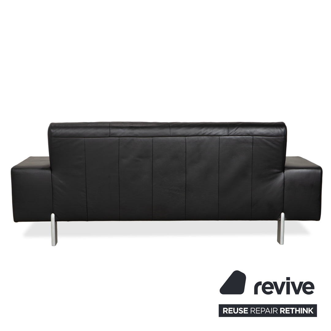 Rolf Benz AK 644 Leather Three Seater Black Sofa Couch