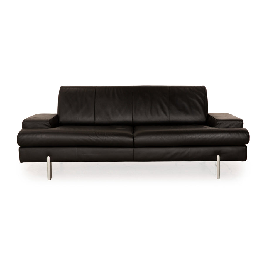 Rolf Benz AK 644 Leather Three Seater Black Sofa Couch