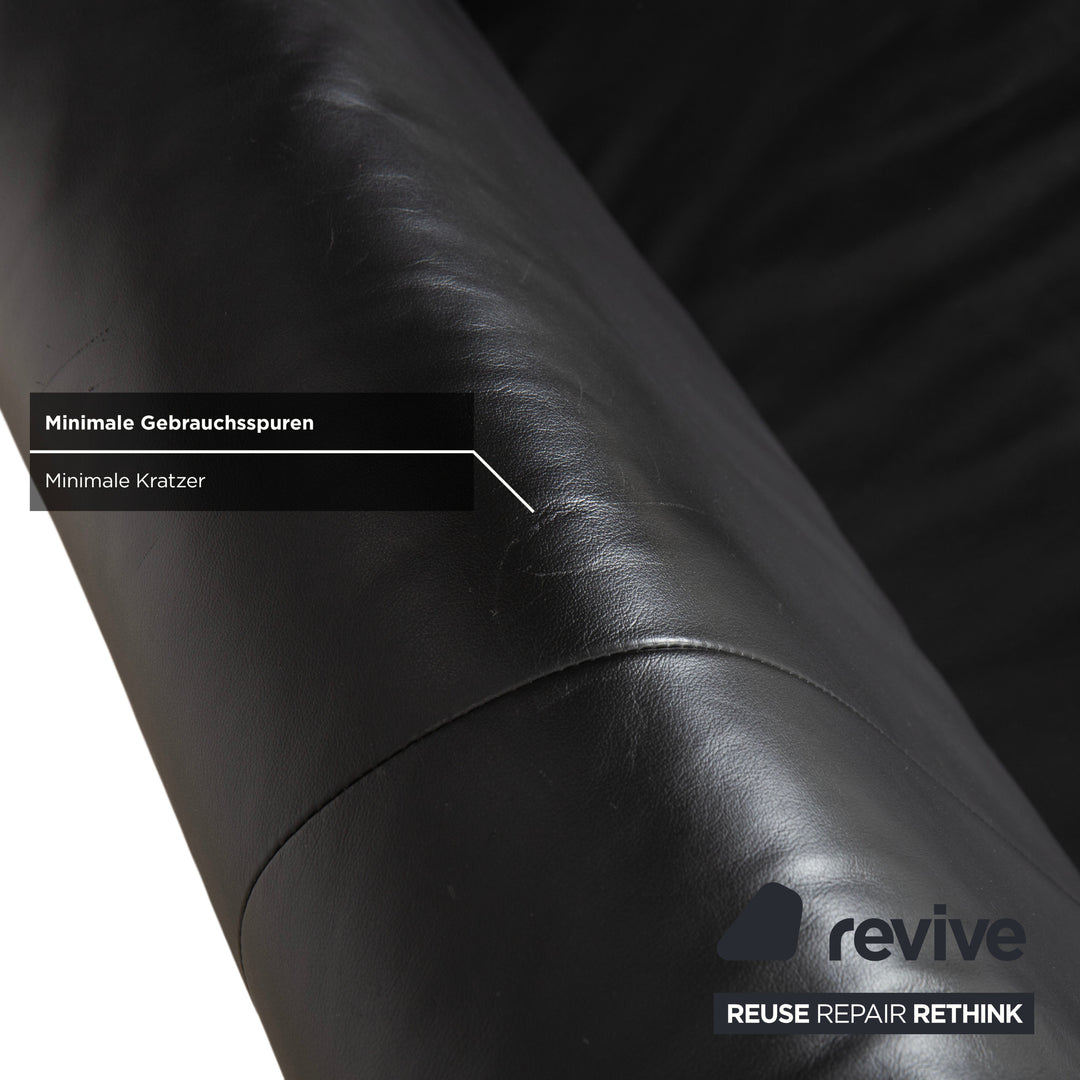 Rolf Benz AK 644 Leather Three Seater Black Sofa Couch