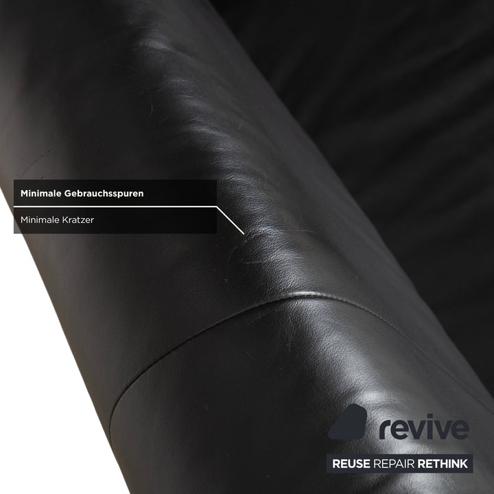 Rolf Benz AK 644 Leather Three Seater Black Sofa Couch