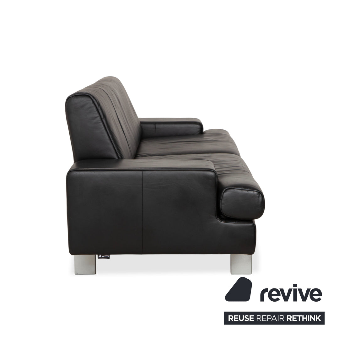 Rolf Benz AK 644 Leather Three Seater Black Sofa Couch