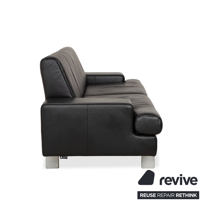 Rolf Benz AK 644 Leather Three Seater Black Sofa Couch