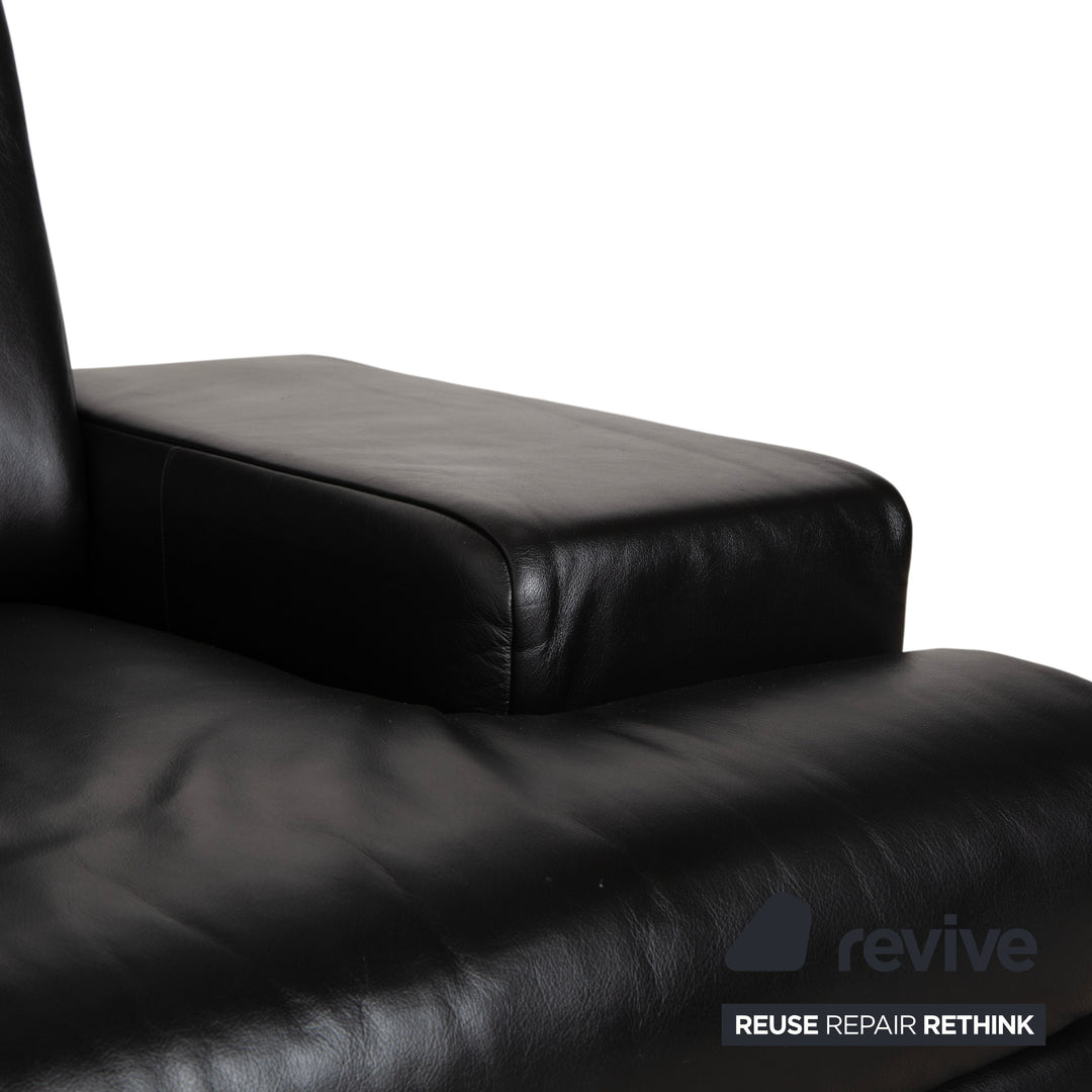 Rolf Benz AK 644 Leather Three Seater Black Sofa Couch