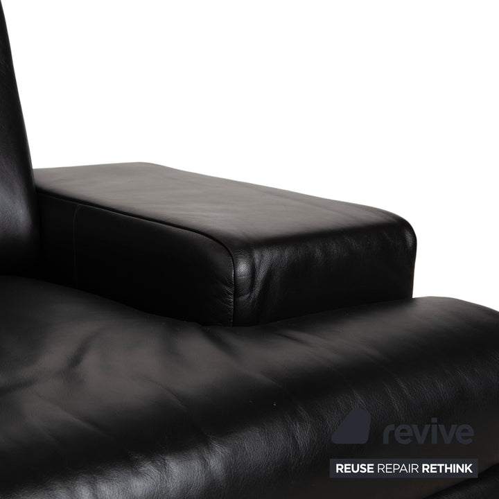 Rolf Benz AK 644 Leather Three Seater Black Sofa Couch
