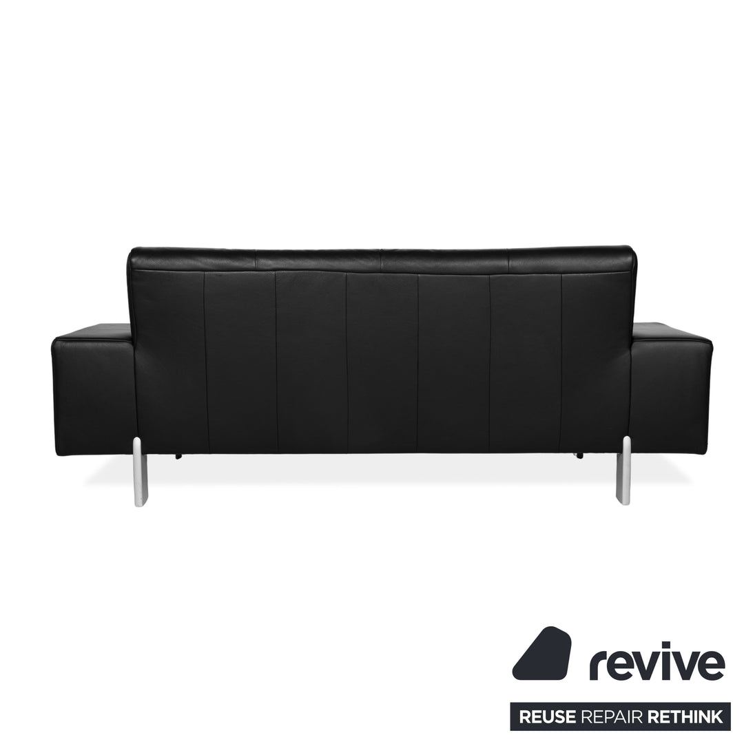 Rolf Benz AK 644 Leather Three Seater Black Sofa Couch