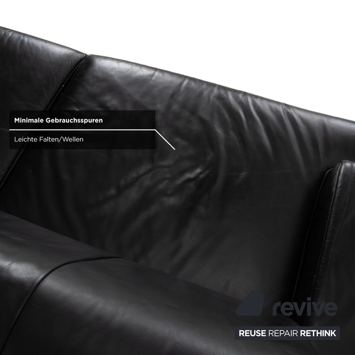 Rolf Benz AK 644 Leather Three Seater Black Sofa Couch