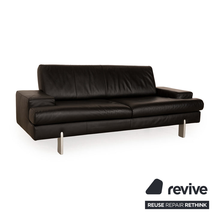 Rolf Benz AK 644 Leather Three Seater Black Sofa Couch