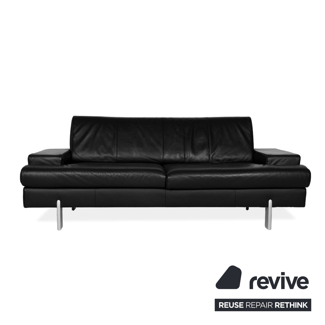 Rolf Benz AK 644 Leather Three Seater Black Sofa Couch