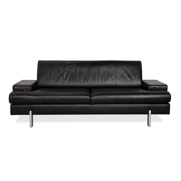 Rolf Benz AK 644 Leather Three Seater Black Sofa Couch