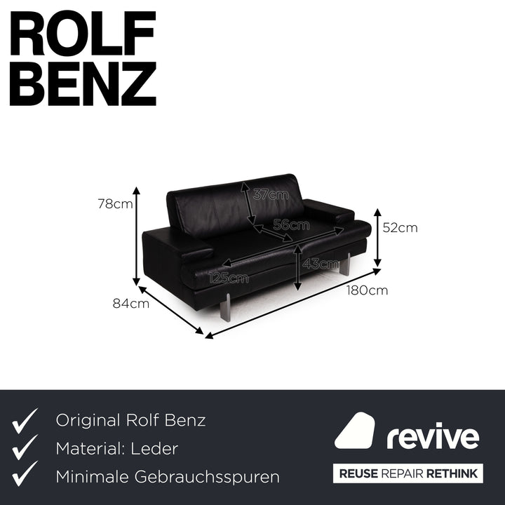 Rolf Benz AK 644 lederen bank zwart tweezitsbank