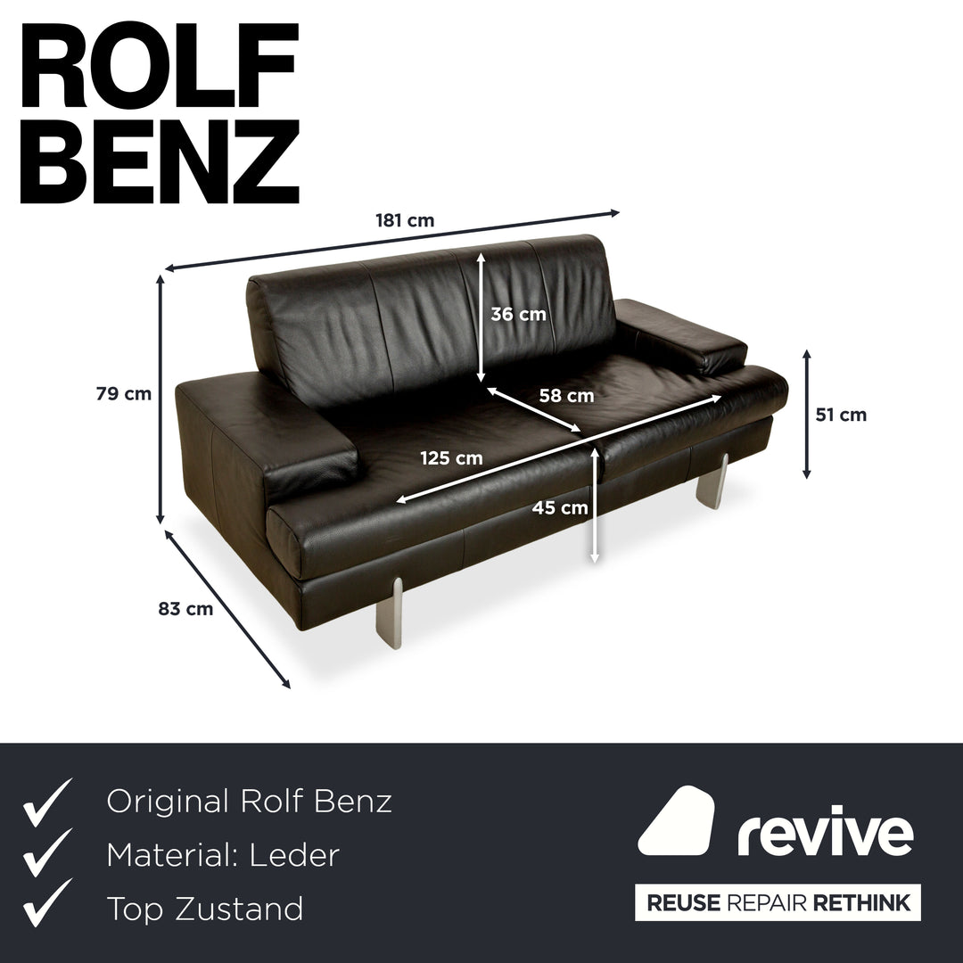 Rolf Benz AK 644 leather two-seater black sofa couch