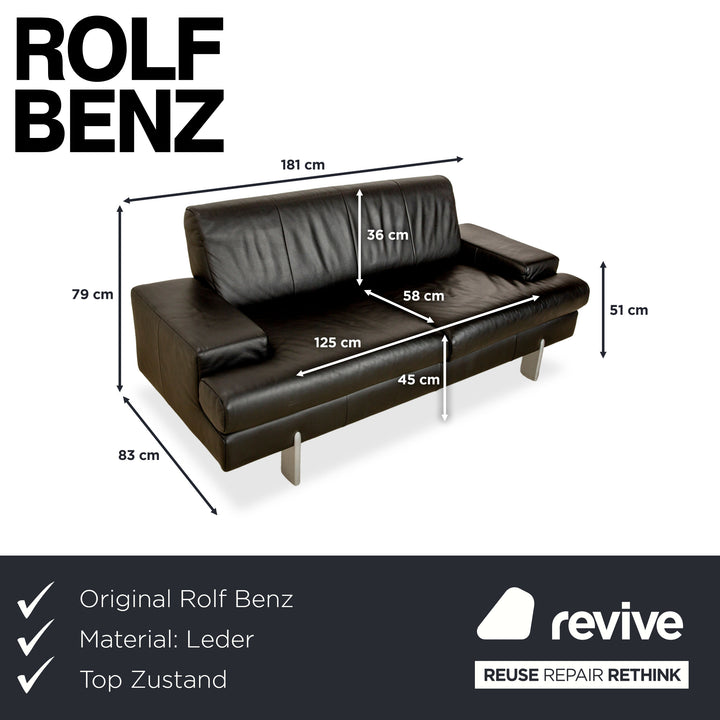 Rolf Benz AK 644 leather two-seater black sofa couch