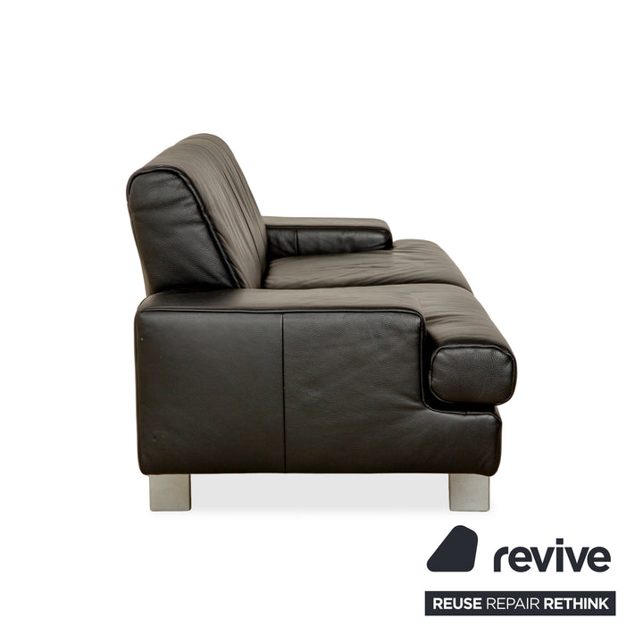 Rolf Benz AK 644 leather two-seater black sofa couch