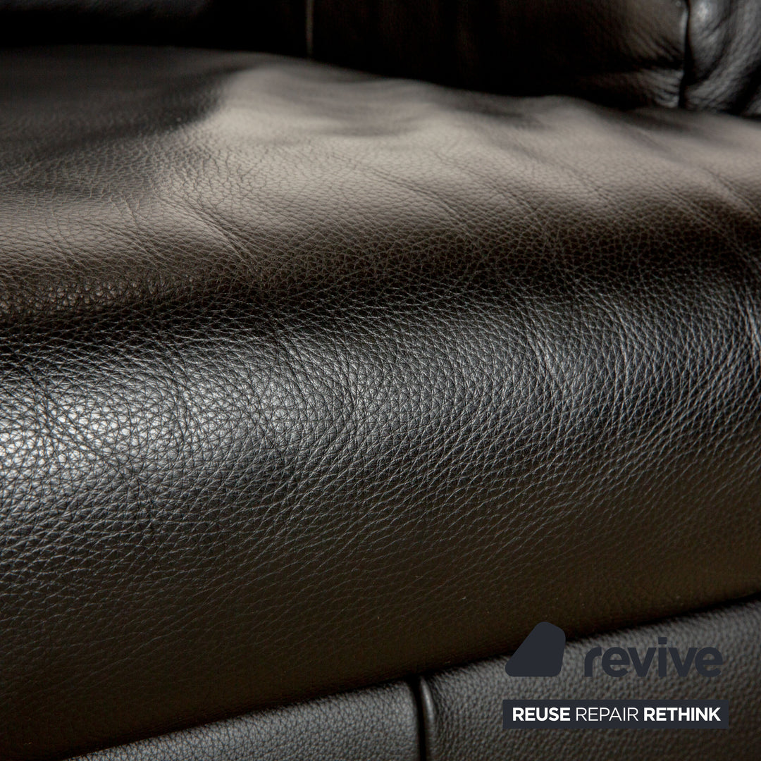 Rolf Benz AK 644 leather two-seater black sofa couch