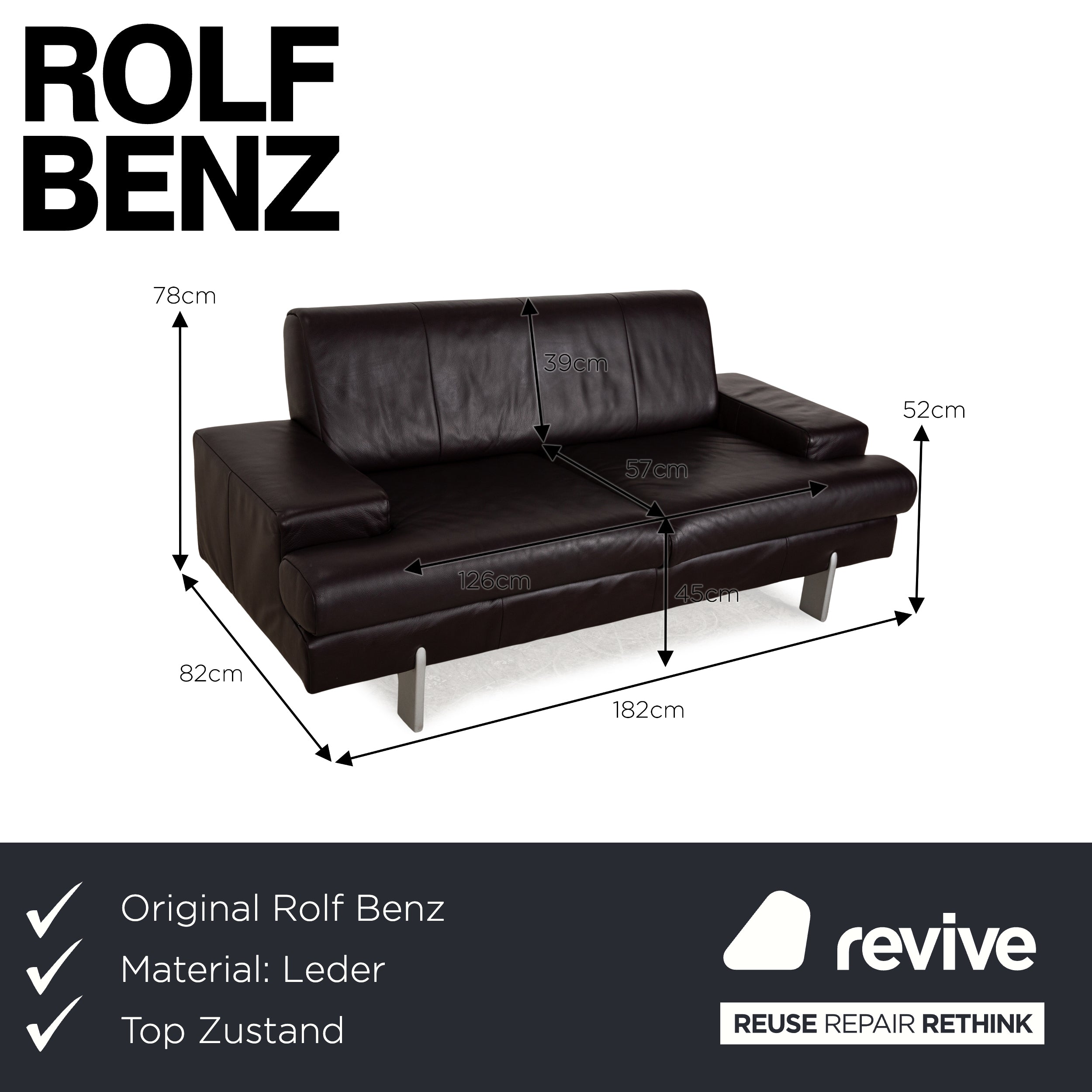 Rolf Benz Zweisitzer AK 644 Violett Leder - 2. Hand - Revive.de