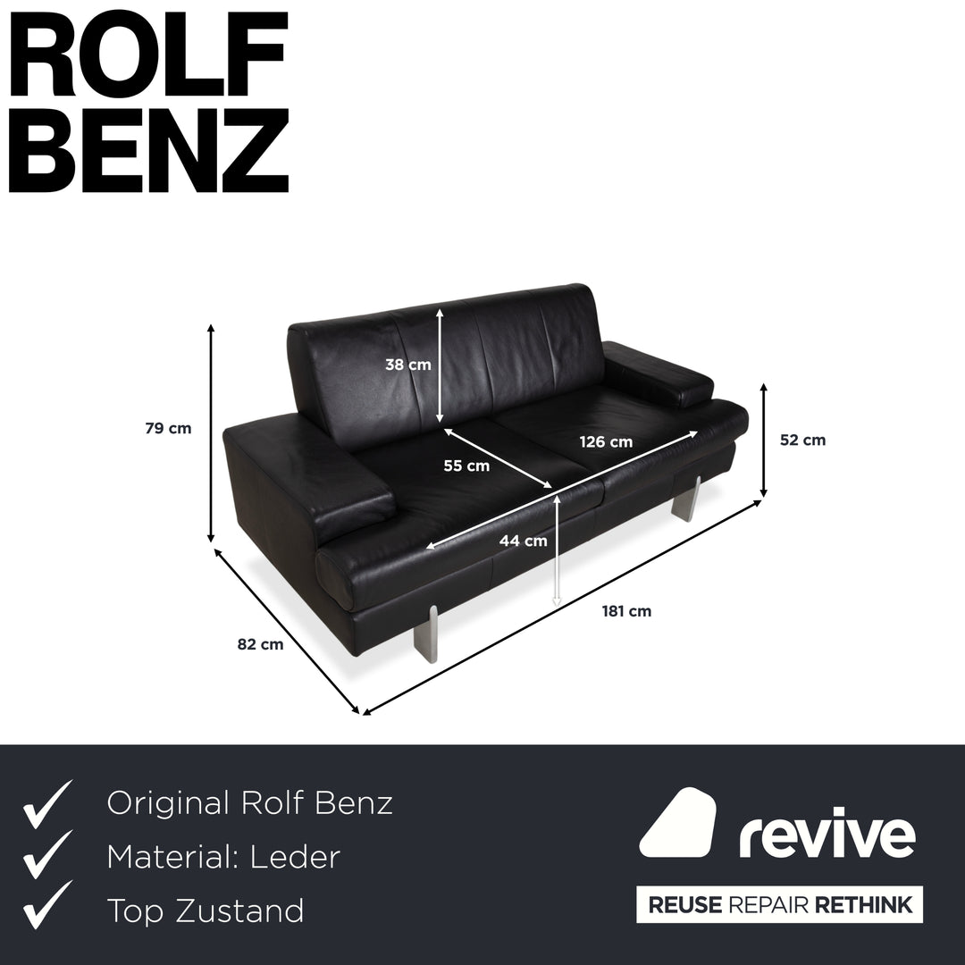 Rolf Benz AK 644 Two-seater Leather Sofa Black Couch