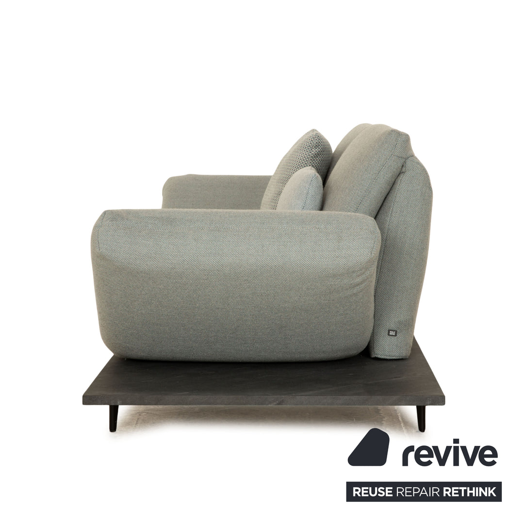 Rolf Benz Aura fabric two-seater gray light blue sofa couch manual function relaxation function