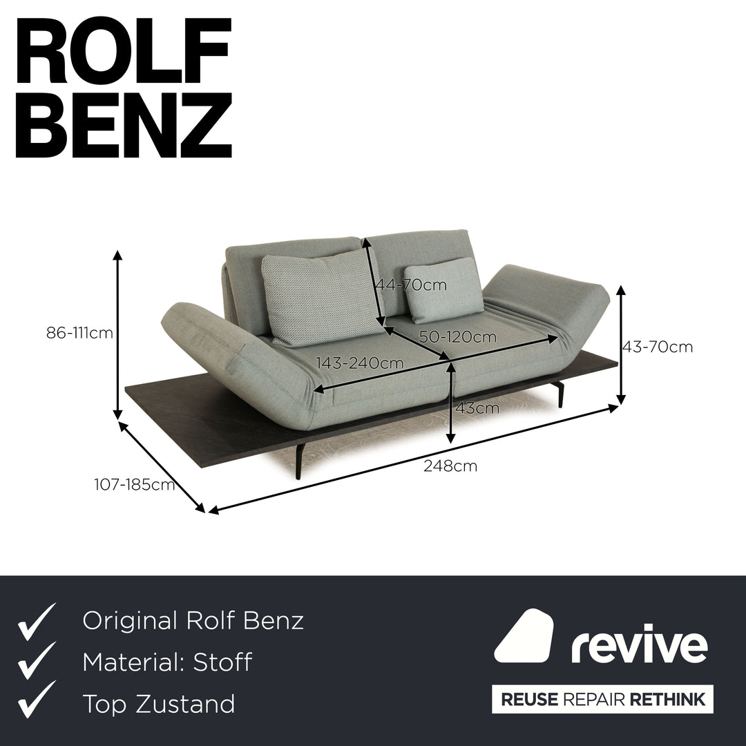 Rolf Benz Aura fabric two-seater gray light blue sofa couch manual function relaxation function