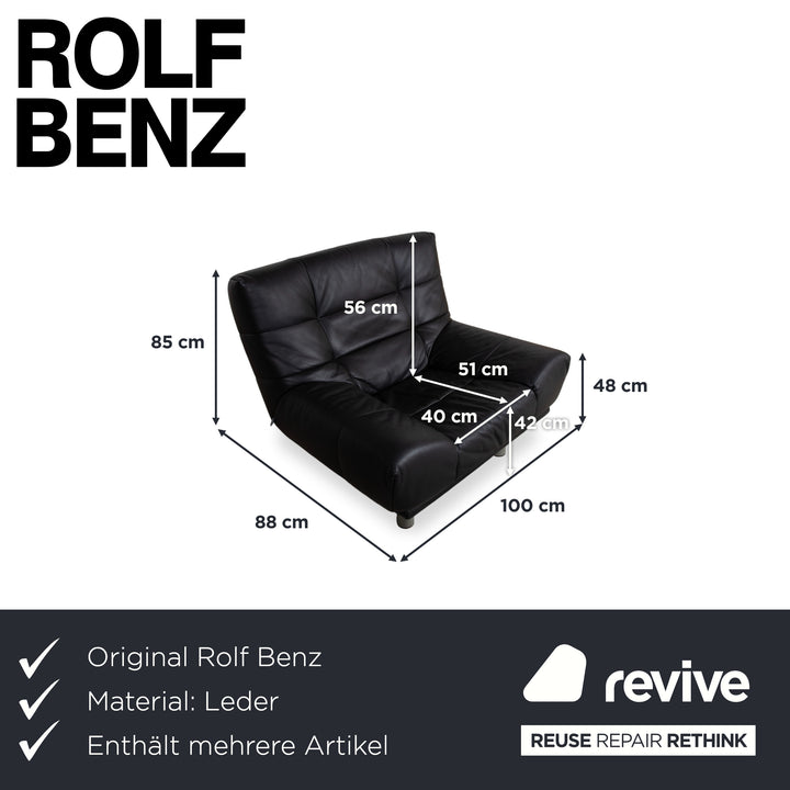 Rolf Benz BMP 418 Garnitur Leder Sessel Hocker Schwarz