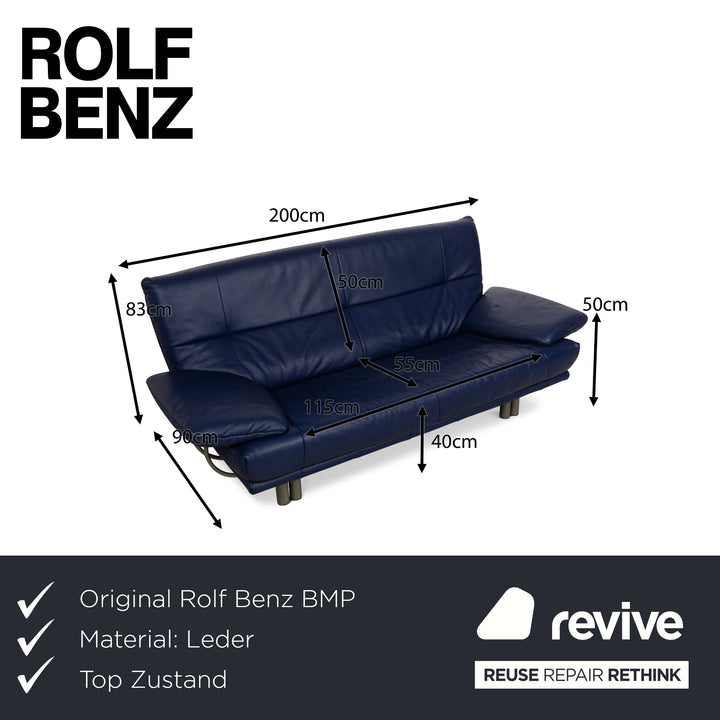 Rolf Benz BMP 418 Leather Three-Seater Blue Sofa Couch