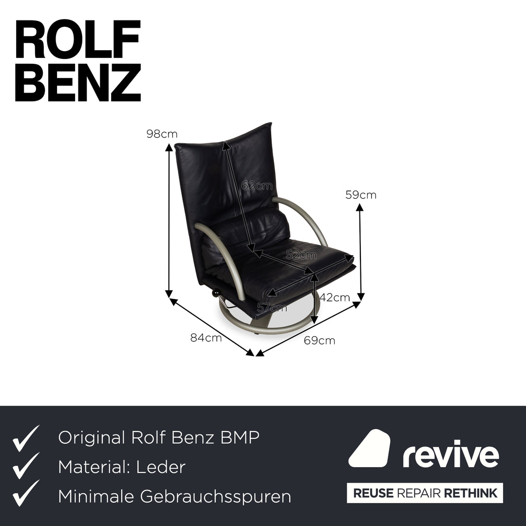 Fauteuil en cuir Rolf Benz BMP 418 bleu foncé