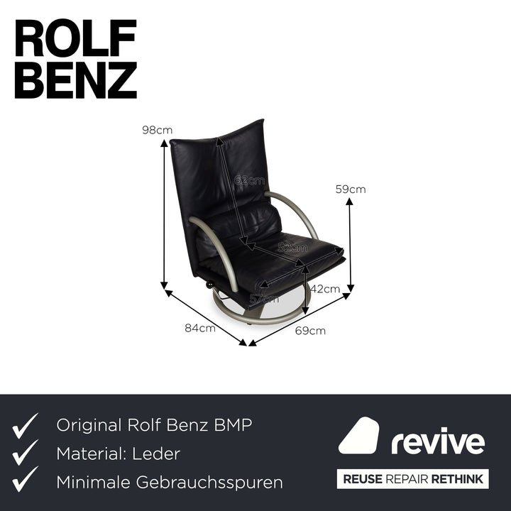 Fauteuil en cuir Rolf Benz BMP 418 bleu foncé
