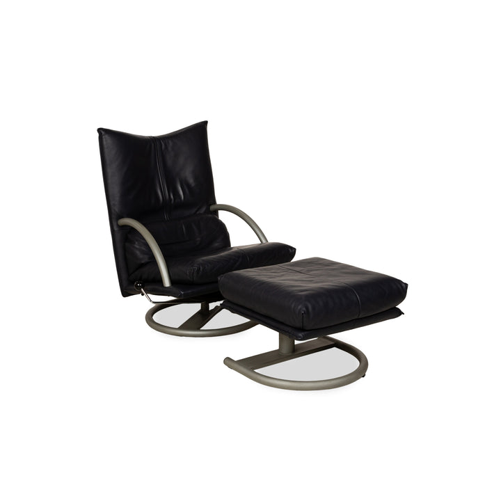 Fauteuil en cuir Rolf Benz BMP 418 bleu foncé